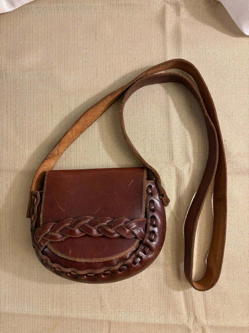 Vintage Boho Brown Leather Crossbody Bag